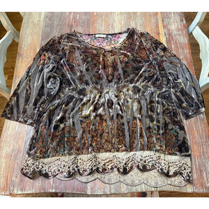 Cato Brown Floral Velvet Top Plus Size 26 28W